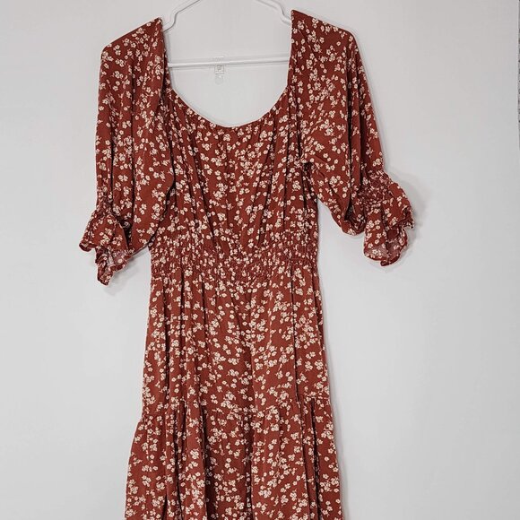 Indigio Rose Women`s Autumn Rust Floral Dress, SZ Large - Picture 2 of 4